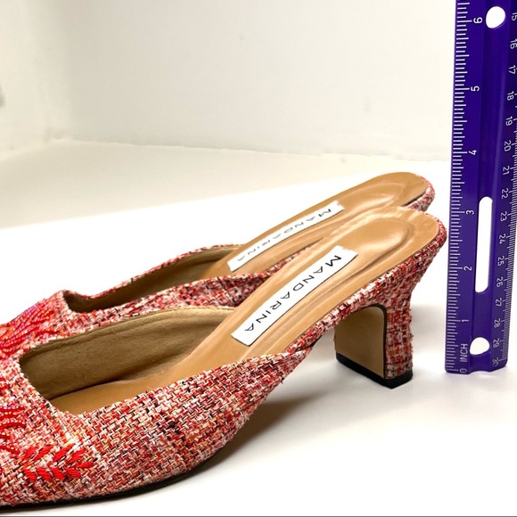 Mandarina Limited Edition Red Tweed Kitten Heel Mules –Beaded Embroidery, Size 8 - Picture 9 of 9